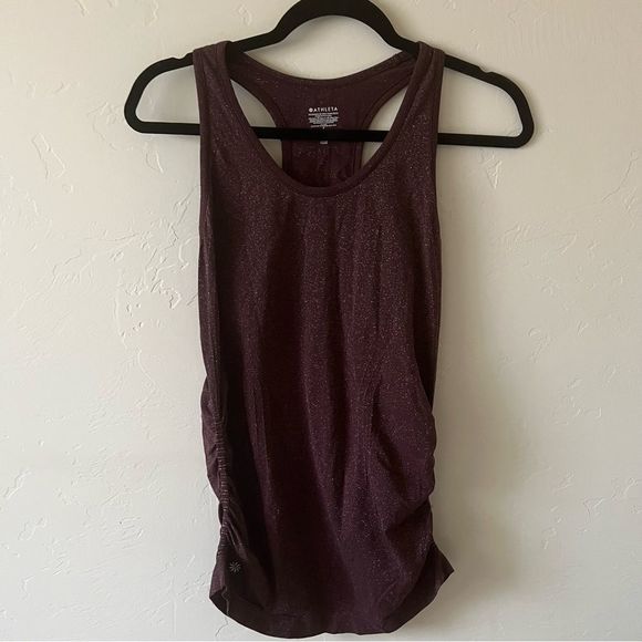 Athleta Speedlight Glow Sparkly Racerback Ruched Tank Top Purple Size S - Picture 1 of 5
